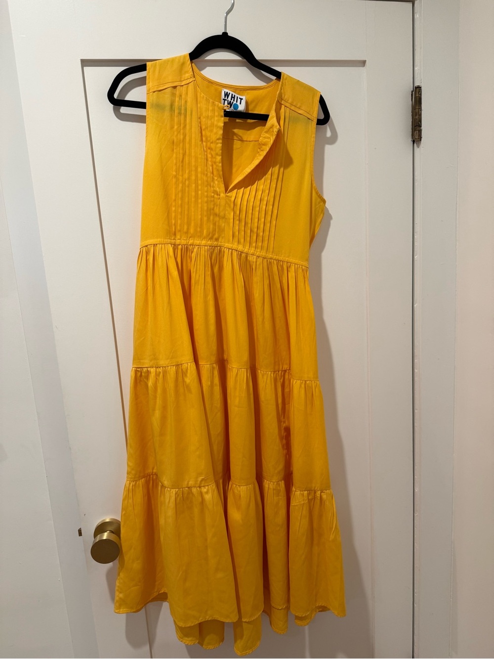 WHIT Yellow Tiered Pintuck Midi Dress